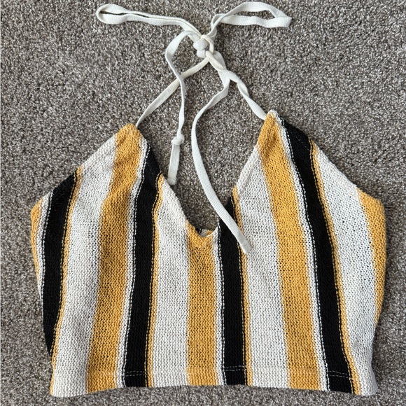 ZARA Crop Tank Tika Striped Crochet Knit Halter Tie Back Summer Cropped Top S - Picture 3 of 8